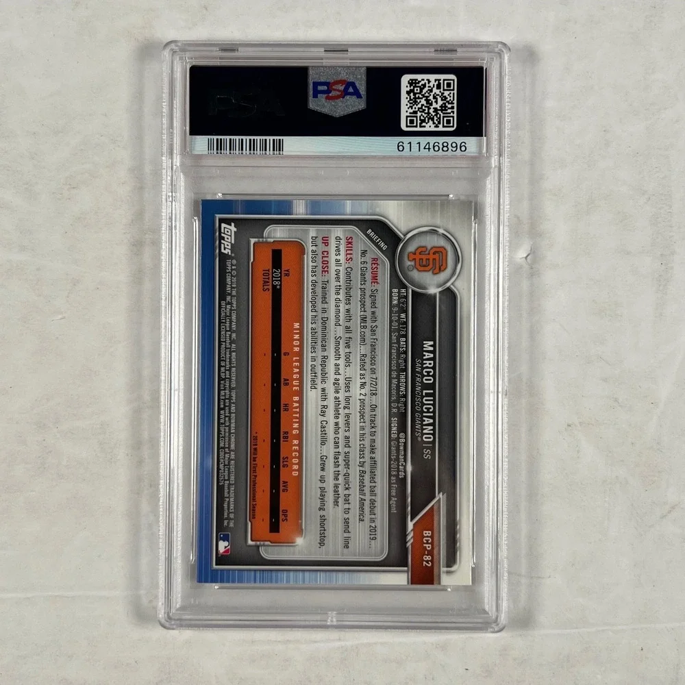 2019 Bowman Chrome Marco Luciano Prospects 1st Bowman PSA 9 Mint #BCP-82 Giants